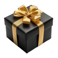 Christmas gift black box tied with gold ribbon. iisolated on transparent background With clipping path.3d render png