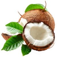 Coconut with leaves iisolated on transparent background With clipping path.3d render png