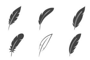 set of feathers silhoutte balck, icon feather pen copy writing vector