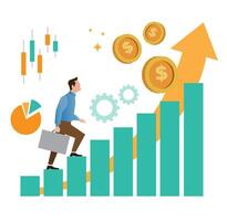 Businessman climbing up for successful goal flat vector illustration