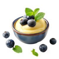 ai généré bol de savoureux vanille pudding avec myrtille isolé sur transparent Contexte avec coupure chemin.3d le rendu png