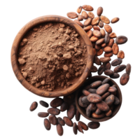 Cacao powder with beans isolated on transparent background With clipping path.3d render png