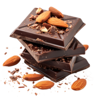 Chocolate with almonds isolated on transparent background With clipping path.3d render png