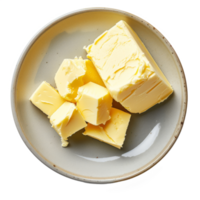 AI generated butter in a plate isolated on transparent background With clipping path.3d render png