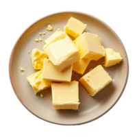 AI generated butter in a plate isolated on transparent background With clipping path.3d render png