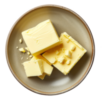 AI generated butter in a plate isolated on transparent background With clipping path.3d render png