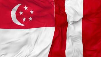 Singapore vs Peru Flags Together Seamless Looping Background, Looped Bump Texture Cloth Waving Slow Motion, 3D Rendering video