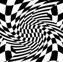 Abstraction in the form of black and white squares on a chessboard with a spiral effect vector