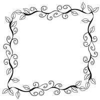 Quadrangular black frame with leaves and swirls in doodle style on a white background vector