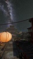 Three lanterns hanging from a line in front of a night sky video