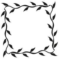 Quadrangular black frame with leaves in doodle style on a white background vector