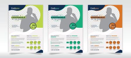 Modern corporate conference flyer template design and Three color variations conference flyer template vector