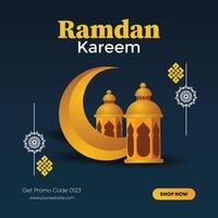 Islamic greeting ramadan kareem design background, template with beautiful lanterns and crescent vector