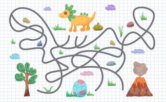 Maze game for kids with dinosaur vector