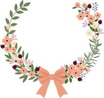 cute flowers floral frame wreath  border garland with ribbon hand drawn vector for invitation greeting birthday party celebration wedding card poster banner textile wallpaper paper wrap background