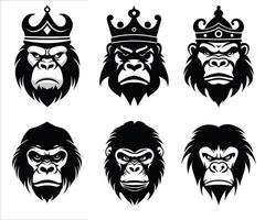 Gorillas head logo mascot on white background. Vector set.