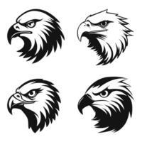 Predatory bird, eagle head logo mascot on white background. Vector set.