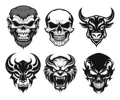 Monster head logo mascot on white background. Vector set.