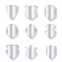 vector shield symbols or badges set of nine in silver color.