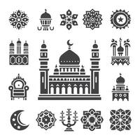 Icon elements for an Islamic theme, with a luxury style, monochrome, flat, black and white vector