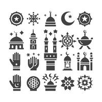 Icon elements for an Islamic theme, with a luxury style, monochrome, flat, black and white vector