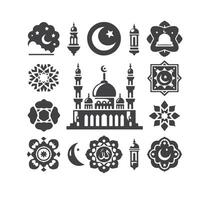 Icon elements for an Islamic theme, with a luxury style, monochrome, flat, black and white vector