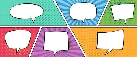 Retro comic speech bubbles with pop art background vector