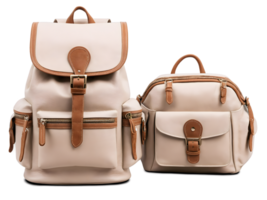 ai generiert Beige Rucksack und Hand Tasche isoliert auf transparent Hintergrund, Mode Zubehör, png