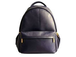 ai gerado Preto couro à moda mochila, saco isolado em transparente fundo, moda e viagem acessórios, png