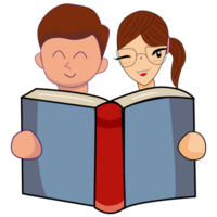 The Boy and girl holding open books and reading png