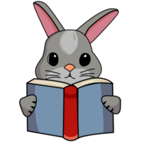 söt kanin innehav öppen böcker och läsning. png