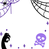 halloween frame with spider web, skull and bones png