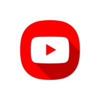 app stijl rood youtube logo met wit dik grens en lang schaduw png