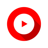 Circle Red And White Play Button With Long Shadow On Transparent Background png