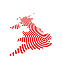 resumen mapa de unido Reino en un circulo espiral modelo con un capital de Londres. 3d, perspectiva, png, transparente antecedentes png