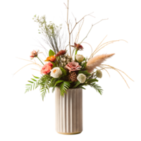 AI generated Elegantly decorated flowers arranged in modern minimalist vase, isolated on transparent background png