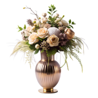 ai generiert elegant dekoriert Blumen vereinbart worden im modern Luxus Vase, isoliert auf transparent Hintergrund png