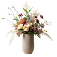 AI generated Elegantly decorated flowers arranged in modern minimalist vase, isolated on transparent background png