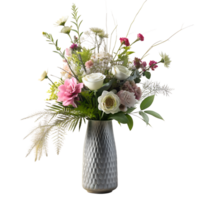 AI generated Elegantly decorated flowers arranged in modern minimalist vase, isolated on transparent background png