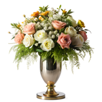 ai généré élégamment décoré fleurs arrangé dans moderne luxe vase, isolé sur transparent Contexte png