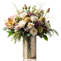 ai généré élégamment décoré fleurs arrangé dans moderne luxe vase, isolé sur transparent Contexte png