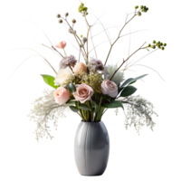 ai généré élégamment décoré fleurs arrangé dans moderne minimaliste vase, isolé sur transparent Contexte png