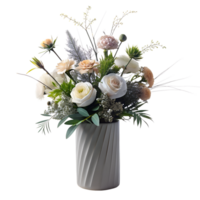 AI generated Elegantly decorated flowers arranged in modern minimalist vase, isolated on transparent background png