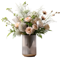 AI generated Elegantly decorated flowers arranged in modern minimalist vase, isolated on transparent background png