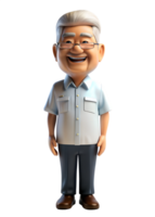 AI generated 3d style illustration of asia old man in office worker uniform with smile isolated on transparent background png