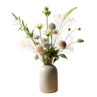 ai generiert elegant dekoriert Blumen vereinbart worden im modern minimalistisch Vase, isoliert auf transparent Hintergrund png