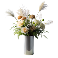 AI generated Elegantly decorated flowers arranged in modern minimalist vase, isolated on transparent background png