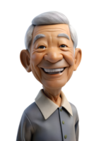 AI generated 3d style illustration of asia old man in office worker uniform with smile isolated on transparent background png