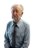 AI generated 3d style illustration of asia old man in office worker uniform, he is exhosted, isolated on transparent background png