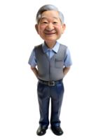 ai généré 3d style illustration de Asie vieux homme dans Bureau ouvrier uniforme, il est joyeux, isolé sur Contexte png